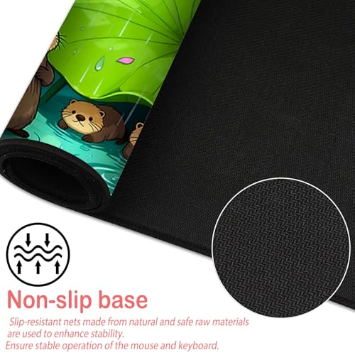 Image of Nuxovilar Professional Large Mouse Pad & Computer Game Mouse Mat (35.4x15.7IN, Otters Under Lotus Leaf Art) (90 * 40cm Otters & Lotus Leaf)