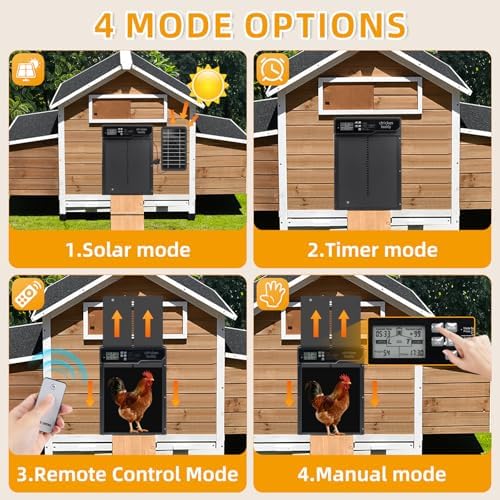 Solar-Powered Automatic Chicken Coop Door, LCD Screen Display, Timer & Light Sensor, Aluminum Alloy Construction, Remote Control Operation, 4 Selectable Modes - 1