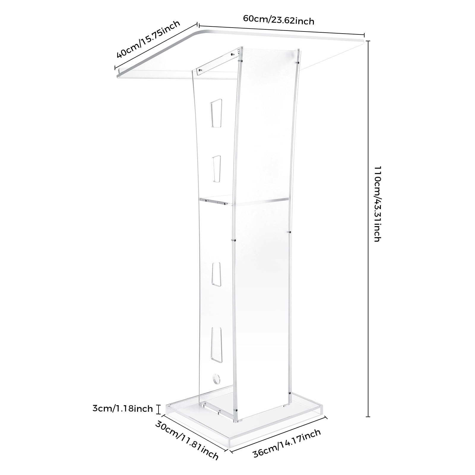 Pupitre en acrylique transparent Podium Bureau Champ d'église Pupitre transparent pour salle de classe Chaire professionnelle Table de conférence 60 x 40 x 110 cm