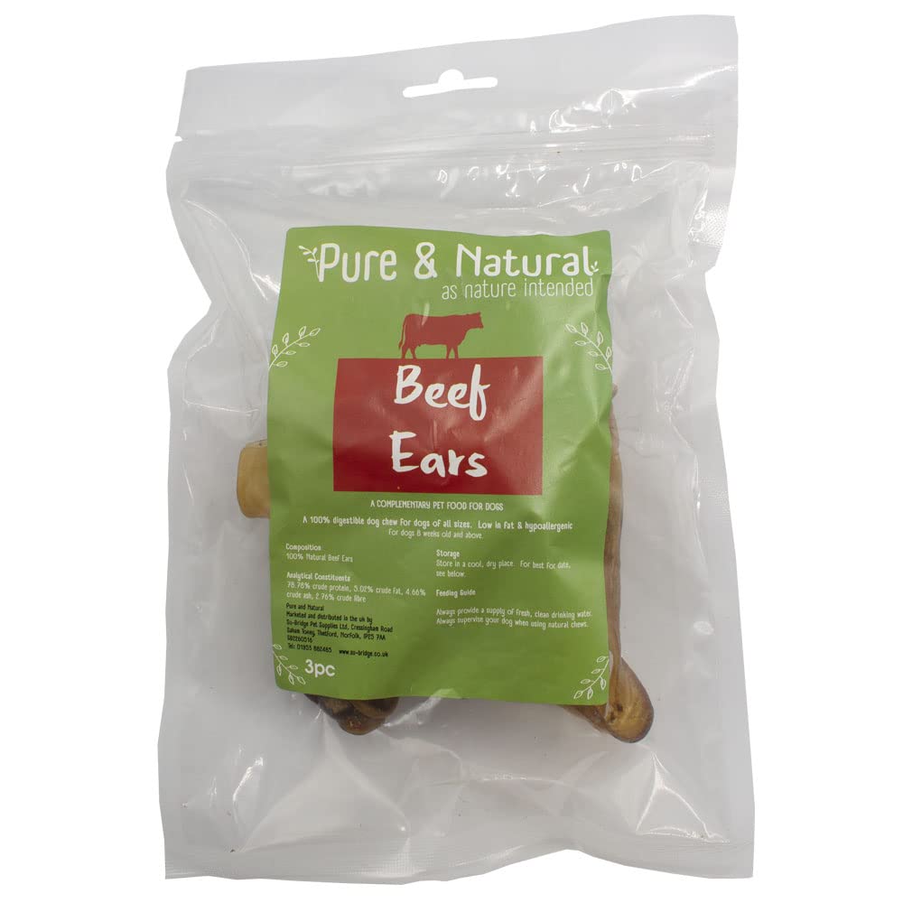 Pure And Natural Beef Ears Natural For Dogs - Pack Of Size 3