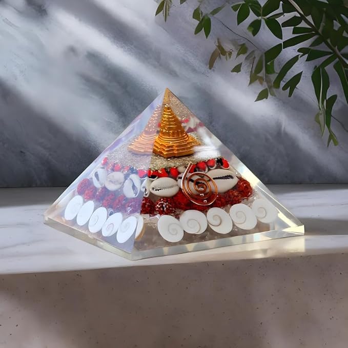M/S AD International LAXMI Yantra Pyramid Large with Shree Yantra, Gomti Chakra, Rudraksha, Chirmi & Kaudi Shells for Wealth, Prosperity, Good Luck –