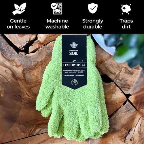 BLESS YOUR SOIL Microfiber Dusting Gloves for Plants : Premium, Gentle, Traps Dust, Washable, Lint Free : Use with Big Leaf Energy ready-to-use spray for houseplants