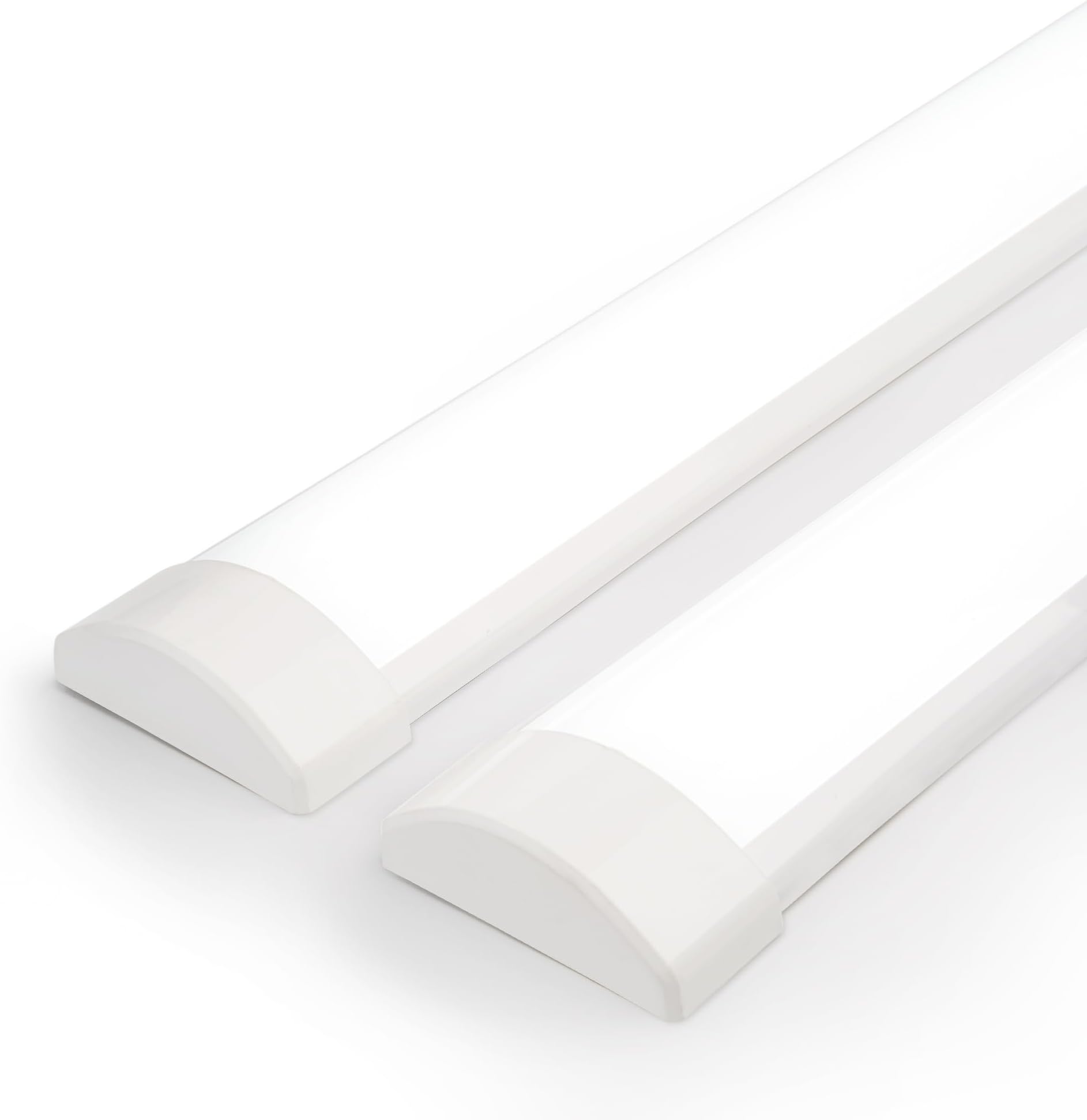 BrightFly 4Ft LED Batten, 3550LM 32W 6500K Tube, 2-Pack Slim Profile Dust-Proof Integrated Housing, Surface Mounted Linear Ceiling Garage Light for Indoor Use