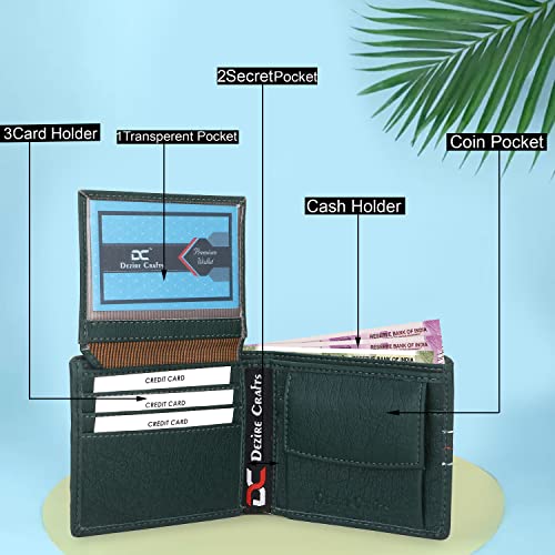 Image of Dezire Crafts Men Formal, Casual Black Artificial Leather Wallet (6 Card Slots) (Green)