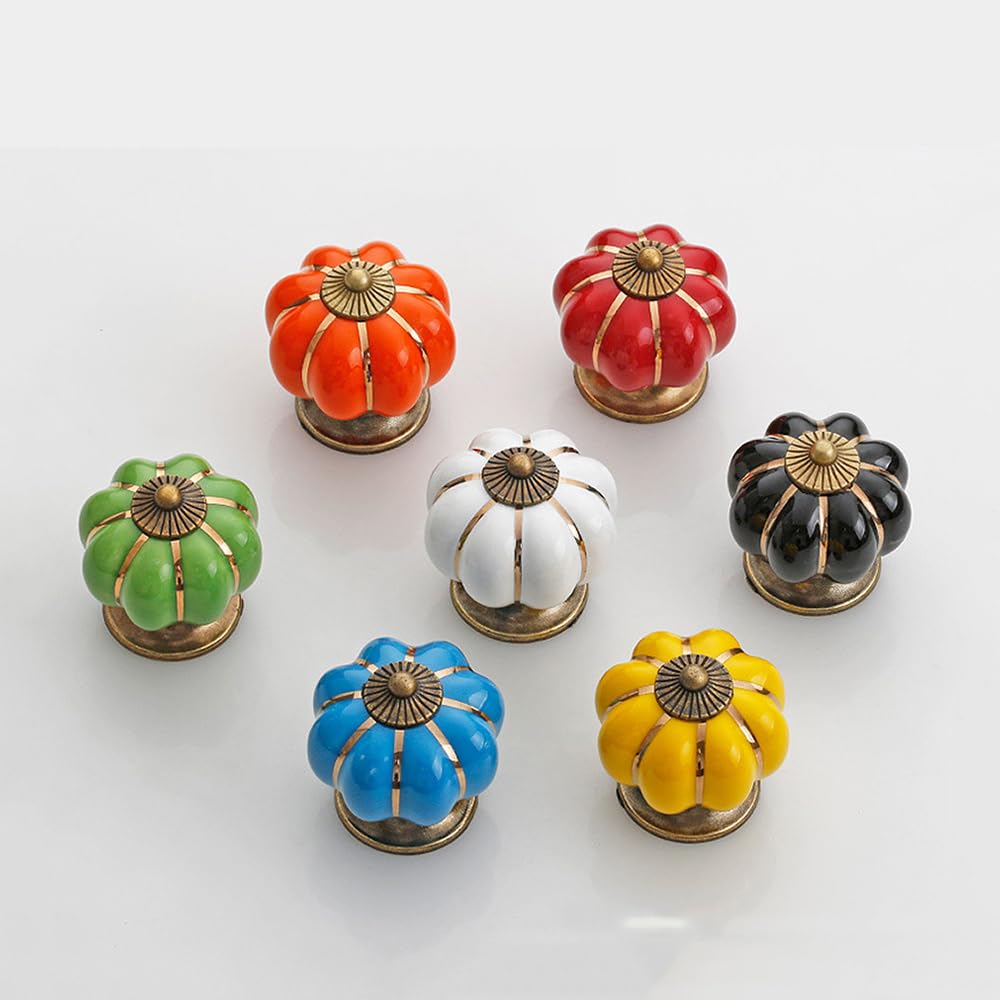 Lot De 10 Boutons De Porte En Céramique – Forme Citrouille, Rouge Vintage – POFET