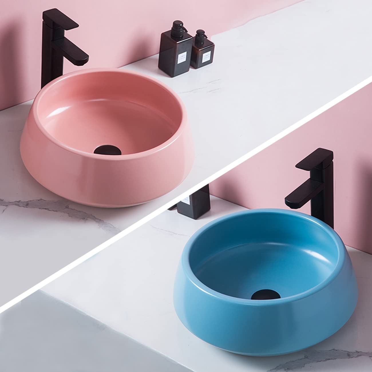 Umywalka Nablatowa, Minimalistyczna Umywalka Porcelanowa, Umywalka Ceramiczna Nablatowa, Rozmiar Pinkone, Rozmiar Pinkone