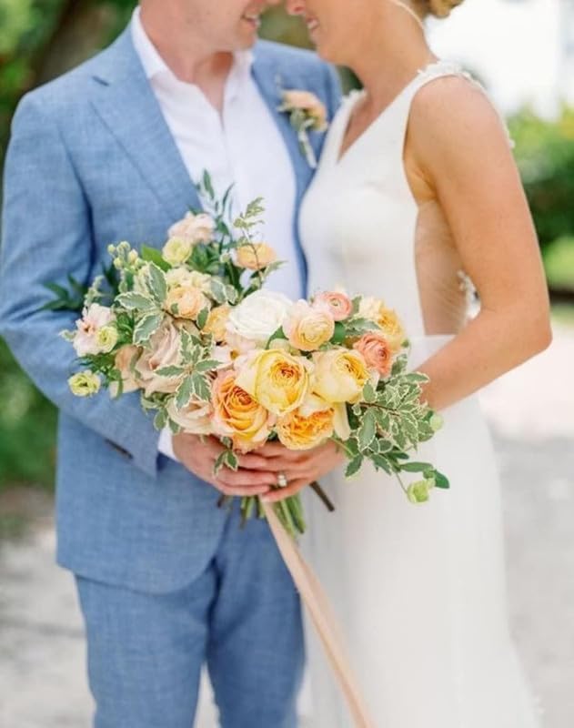 Mens Suit Slim Fit - 2 Piece Suits for Men Linen Wedding Groosmen Prom Party Linen Blazer Pants Suit4