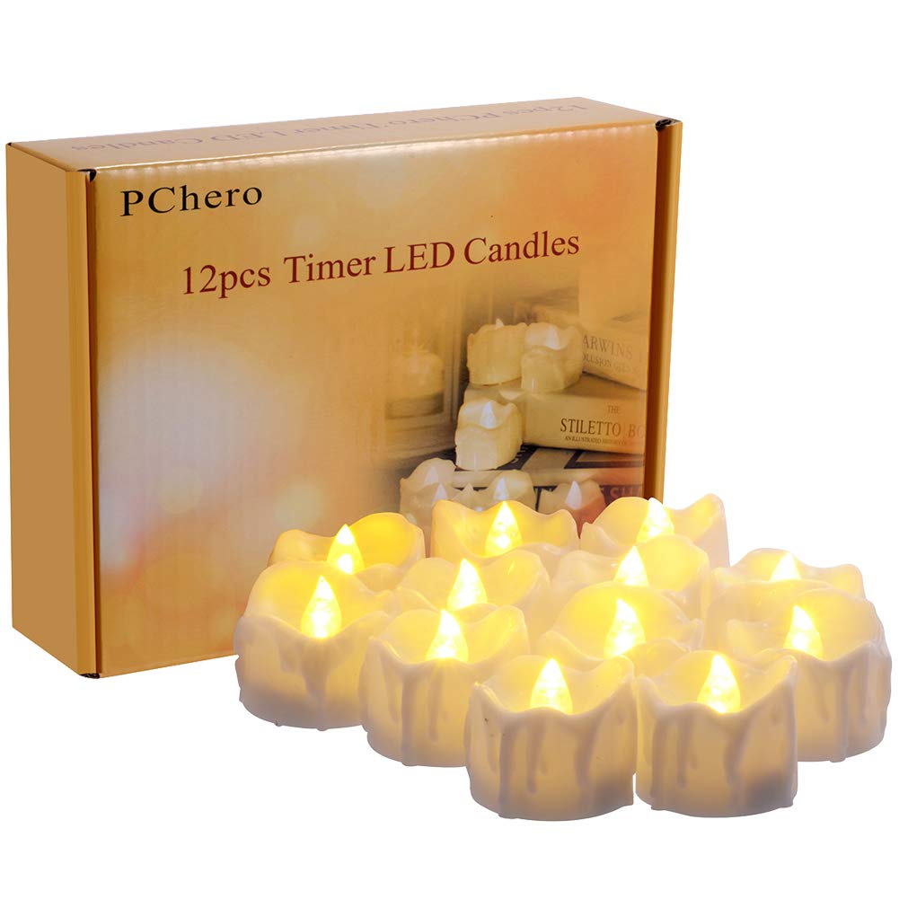 Velas LED con temporizador, lote de 12 pack pchero batería Alimentado por velas LED, 6 horas a y 18 horas de - [Blanco Cálido]