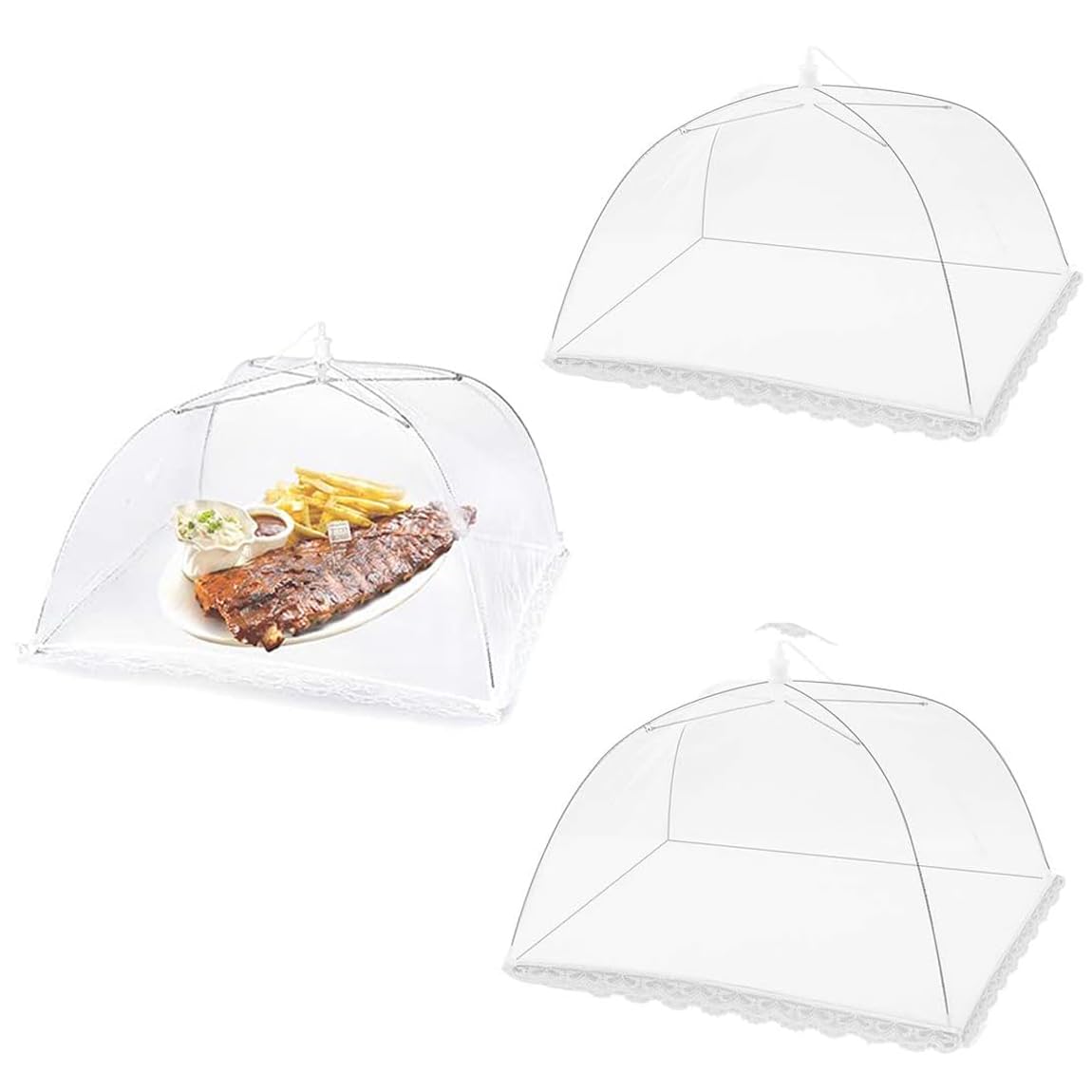 zukent 14 inches - Mesh Food Cover Tent Umbrella, 3 Pack Food Domes, Food Covers Mesh Pop Up Nets for Outdoors, Screen Tents, Parties Picnics, BBQs, Reusable and Collapsible