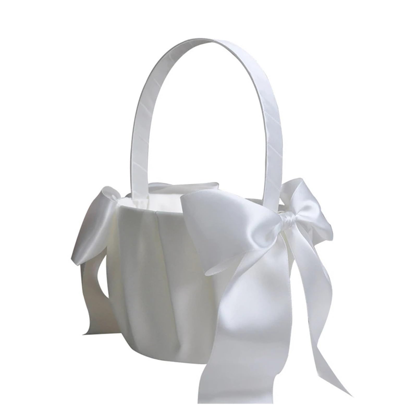 Wedding Petal Confetti Basket, Flower Baskets White Silk for Wedding Bride Ceremony Party Hand Held Decorations(White4)