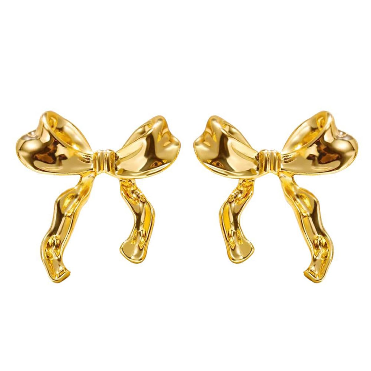 GulCeanGold Bow Earrings for Women 14k Gold Plated Dainty Small Bowknot Ribbon Stud Earrings Long Dangle Bow Choker Necklace Set Birthday Party Jewelry Christmas Gifts for Women Teen Girls