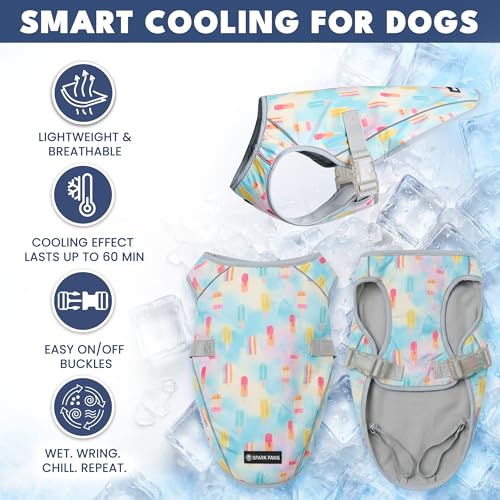 Image of Spark Paws Dog Cooling Vest - SPF 50 UV Sun Protection - Summer Heat Relief Gear for Dogs, Lightweight, Evaporative Cooling - Dog Anxiety Relief Vest During Hot Days - Popsicles - Size L
