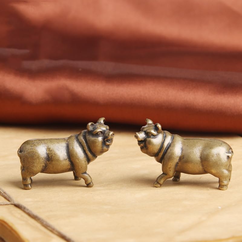 Estatua decorativa de cerdo de latón 2 piezas miniatura 5