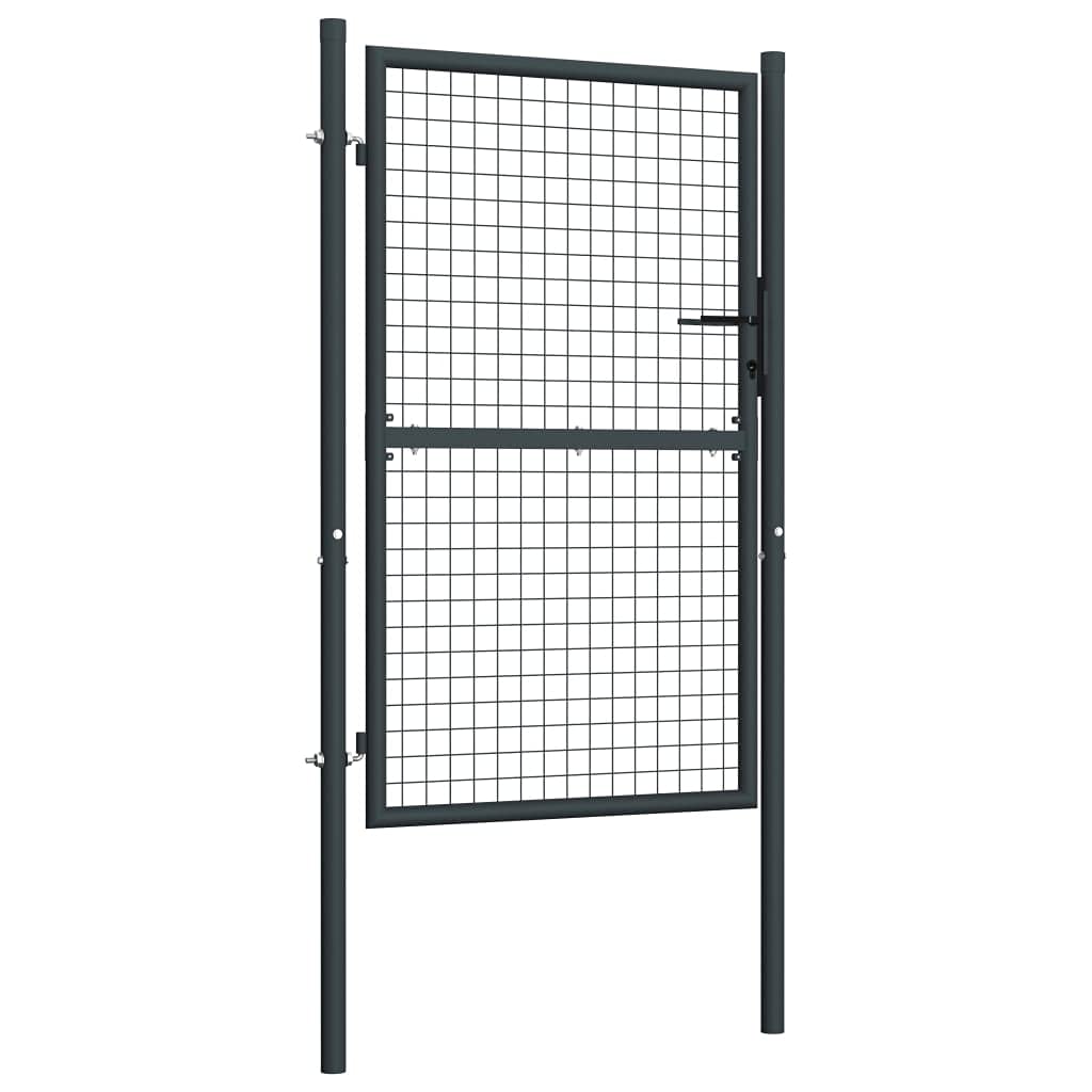 Mesh-Gartentor Verzinkter Stahl 100 x 225 cm Grau Metallzaun Robuste Stahlzaunpfosten-ReparaturpfäHle