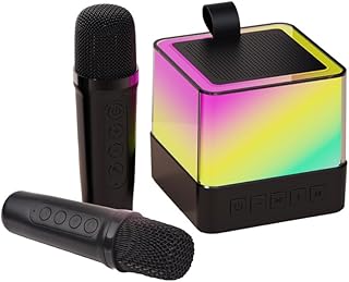 HUIOP Mini máquina de Karaoke Juego de micrófono y Altavoz inalámbricos con 2 micrófonos Luz de Color LED Micrófono de Mano Altavoz de Karaoke Regalos para Fiesta de cumpleaños Escritorio Conjunto de