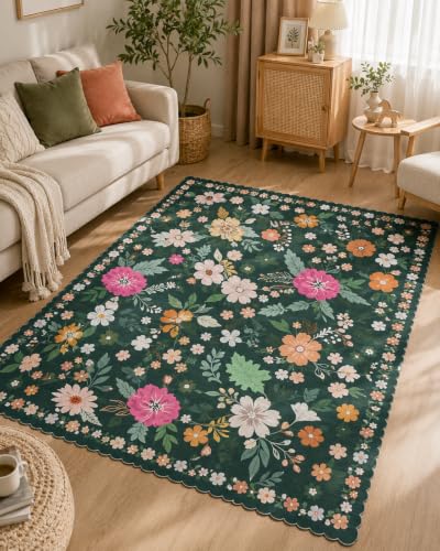 Image of RD TREND Carpet for Hall Digital Printed Carpet for Living Room 52x84 inch | Anti Slip Backing Rug for Bedroom Floor & Home Decor | Dark Green