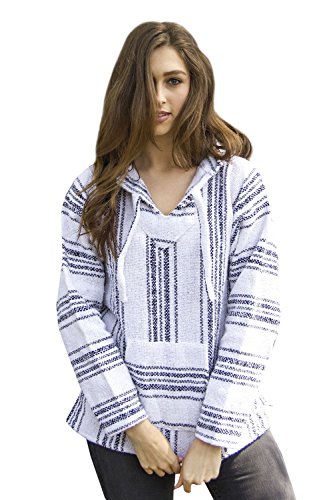 Mexican Baja Hoodie Sweater Sweatshirt Pullover Jerga (Medium, Gray/White)