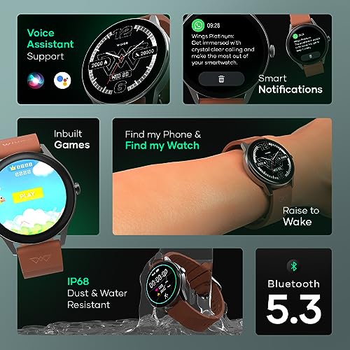 Image of Wings Platinum Smartwatch with 1.39 inch HD IPS Display 110+ Workout Modes, 200+ Watchface, powerful 260mah Battery, 7 Days Battery Life, advanced Bt 5.3 Calling 24 /7 Health Monitoring, Ai Voice Assistant