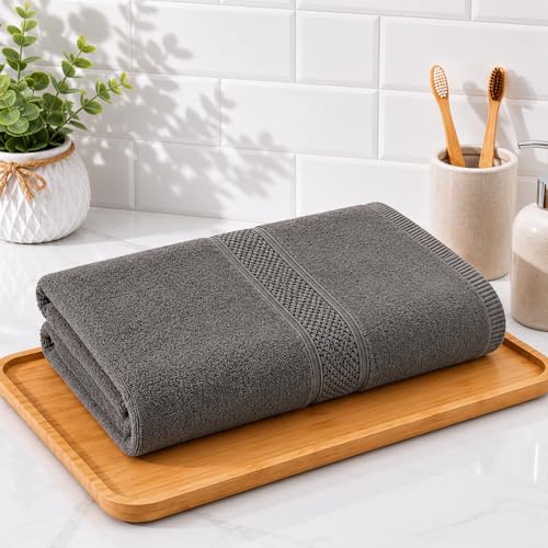 Image of 100% Pure Cotton Bath Towel for Men & Women | 380 GSM Ultra Soft, Highly Absorbent & Quick Dry Bath Towel | Large 55 x 28 Inch Matty Terry Towel for Bathroom, Gym, Travel & Daily Use | Charcoal Grey