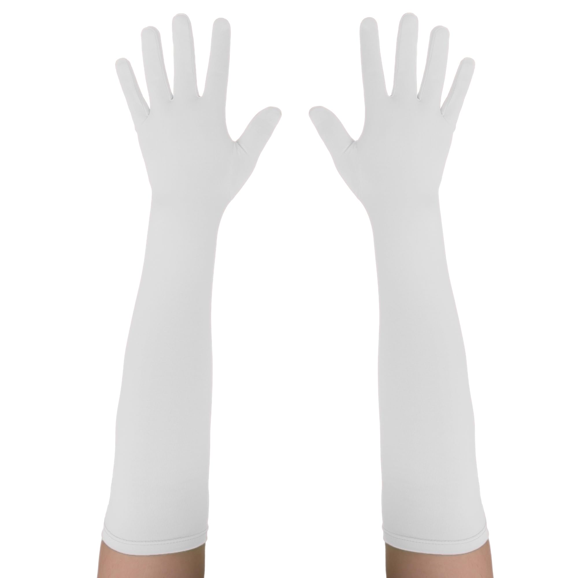 Seeksmile Long Gloves Unisex Adult 18" Length Spandex Stretchy Cosplay Costume Gloves, White/Opulent Garden, One size