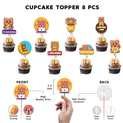 Image of Festiko Set of 10 Pcs Bear Theme Happy Birthday (Banner, Cake & Cupcake Toppers), Bear theme birthday decorations