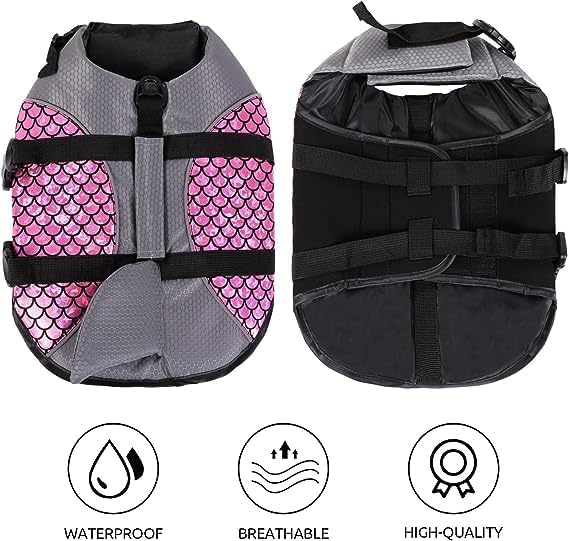 Matiko Dog Life Jacket- Preserver with Adjustable Belt, Pet Swimming Shark Jacket for Short Nose Dog 1
