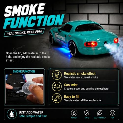 Image of GRAPHENE RC 1:24 Drift Car Toy for Kids Boys Adults 2.4GHz 4WD High-Speed Remote Control Racing Stunt Car with Smoke Effect Pop-Up Lights LED Lights & High-Grip Tyres (Green)