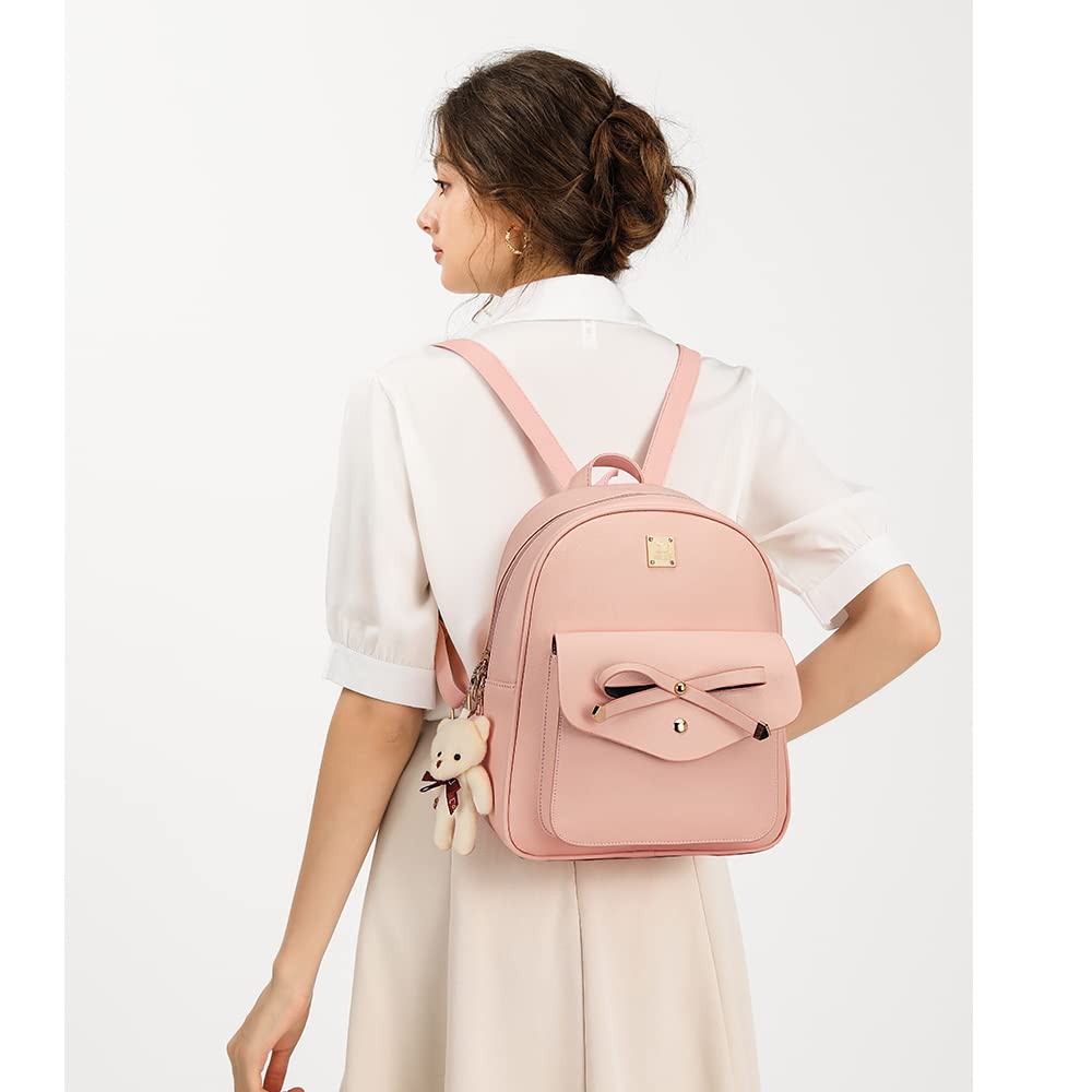 MACCINELO Cute Leather Mini Backpack Purse for Women Bowknot Small Backpack for Girls gift Rucksack Ladies Shoulder Bag 3pcs