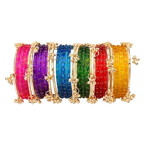 Kashmiri Ghangharoo Glass Bangle Set for Women| Light Weight Bangles | Traditional Transparent Fancy Glass Chudi Set for Wedding, Party|Set Of 36(24 Glass + 12 ghungroo bangles)-image-41