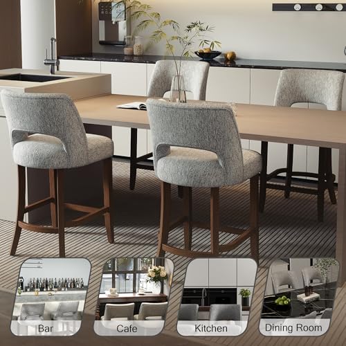 Image of VKNOW Bar Stools Set of 4, 26 inch Upholstered Counter Height Bar Stools,Modern Counter Stools with Wood Legs for Kitchen Island Dining Room Bar,Grey