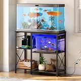 HOOBRO Fish Tank Stand with Power Outlet and LED Light, 20-29-37 Gallon Aquarium Stand with Storage Shelves, 30.7' L x 13.8' W, Reptile Tank...