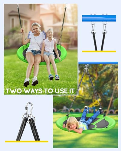 Image of Everyfun 43 inch Saucer Tree Swing for Kids Adult, 700lbs Weight Capacity, Waterproof Flying Saucer Swing with Adjustable Hanging Straps, Swing Seats for Backyard Outdoor Indoor Playground, Green