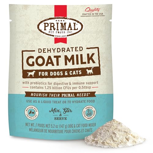 Primal Goat Milk Powder for Dogs and Cats, Shelf Stable Food Topper with Probiotics for Digestion, Hydration, and Immune Support, Original Recipe 5.2oz Pouch