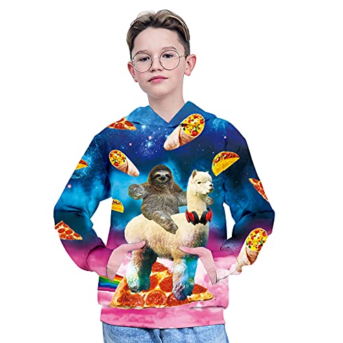 Raisevern Boys Hoodies Alpaca Taco Pizza Hooded Sweatshirts For Girls 3D Print Black Kids Pullover Lightweight Hoody Sweatshirt With Pockets 12-13T #TOP2