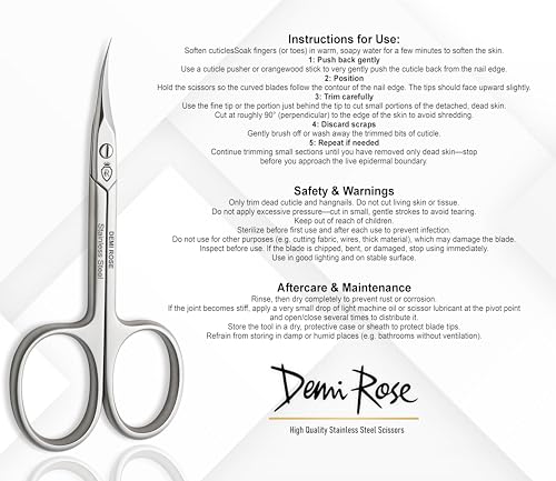 Cuticle Scissors Extra Fine Curved - Pointed Tip Professional Manicure Scissors for Cuticles, Nails, Eyelash, Nose Hair, Beard, Mustache - Nail Scissors with Rubber Inserts