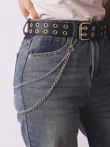 Sacina Black PU Leather Belt With Detachable Chain, Emo Punk Grunge Jewelry, Gothic Black Studded Belt for Women, Goth Accessories4