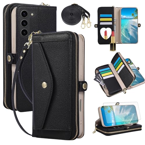 Housse bandoulière Samsung S23 Plus pour femme active avec porte-cartes noir