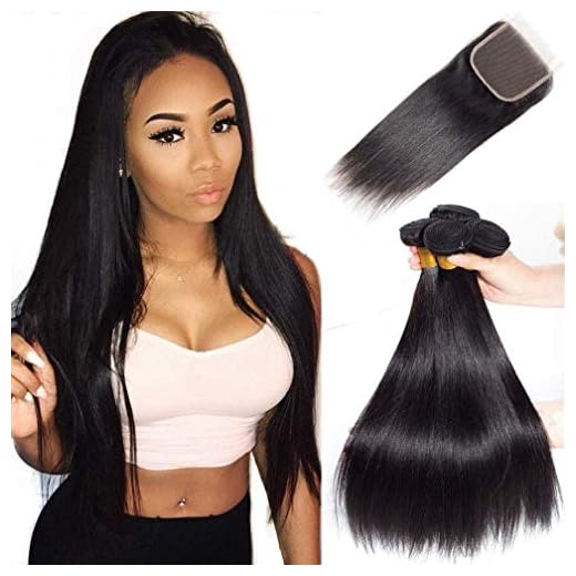 Tissage Naturel Cheveux Humain lisse tissage bresilien avec closure tissage Cheveux Naturel straight Human Hair Bundles with closure Couleur Noire Naturelle 12 14 16+10 Pouce