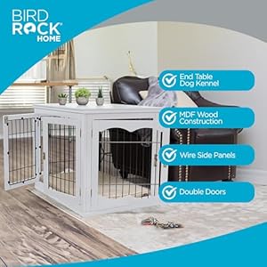 INTERNET'S BEST Decorative Dog Kennel with Pet Bed, Small Pet House, Double Door Indoor Crate, Engineered Wood & Wire Furniture, Side Table & Nightstand, Fits Small Dogs - White INTERNETS BEST Decorative Dog Kennel with Pet Bed Small Pet House Double Door Indoor Crate Engineered Wood Wire Furniture Side Table Nightstand Fits Small Dogs White