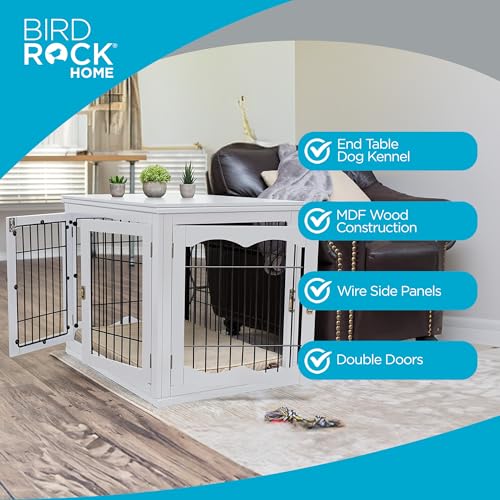 INTERNETS-BEST-Decorative-Dog-Kennel-with-Pet-Bed-Small-Pet-House-Double-Door-Indoor-Crate-Engineered-Wood-Wire-Furniture-Side-Table-Nightstand-Fits-Small-Dogs-White INTERNETS BEST Decorative Dog Kennel with Pet Bed Small Pet House Double Door Indoor Crate Engineered Wood Wire Furniture Side Table Nightstand Fits Small Dogs White