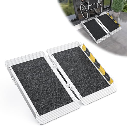 WheelX 2 Feet Portable Wheelchair Ramp, 600 LBS Capacity Folding Aluminum Threshold Ramp with Anti-Slip Surface, Mobility Access Handicap Ramp for Home Steps, Doorway, Stairs, Doorways, Scooter