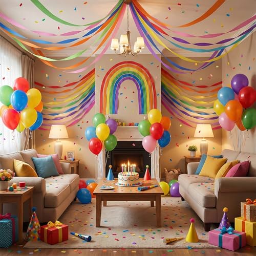 SUNBEAUTY 9 Rollen Bunt Krepppapier Regenbogen Krepppapier Band DIY Papier Streamer Luftschlangen Seidenpapier für Partydekorationen Geburtstag Hochzeits Babyparty Frühling Sommerdeko