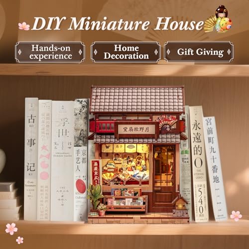 Image of CUTEBEE Book Nook Kit for Adults - DIY Miniature House Japanese Fan Shop, 3D Wooden Puzzle to Build Yourself, Bookshelf Decoration, Creative Gift (Tsukino Eogi-dou)