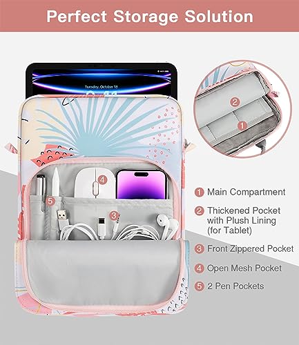 Image of MoKo 9-11 Inch Tablet Sleeve Bag Handle Carrying Case with Shoulder Strap | Fits iPad Pro /Air /A16 11-inch, iPad 10th 10.9, iPad 9 /8 /7th 10.2, iPadAir 5 /4th 10.9 and Tab S8 /S9 11-inch, Tropical Leaf