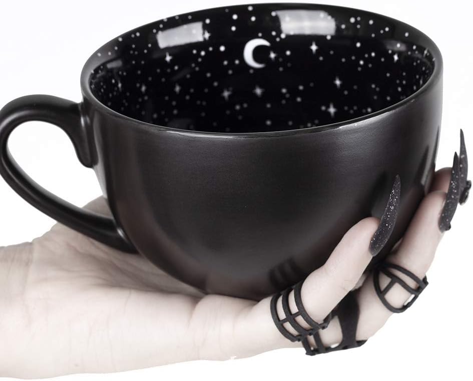 Rogue + Wolf Midnight Gothic Large Coffee Mug, Goth Skull Decor in Gift Box, Halloween Mugs, Witchy Gifts for Women, Spooky, Emo, Horror, Anime, Ghost, Occult, Novelty Porcelain Tea Cup - 17.6oz 500ml
