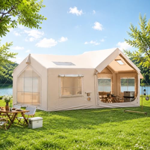 Image of Inflatable Tents for Camping, Blow Up Tent with Hand Pump, Easy Setup Inflatable Hot Tent with Stove Jack, Waterproof Oxford Air Glamping Tents for Camping Adult 4 /6 /8 /10 /12 Person Upgrade Version