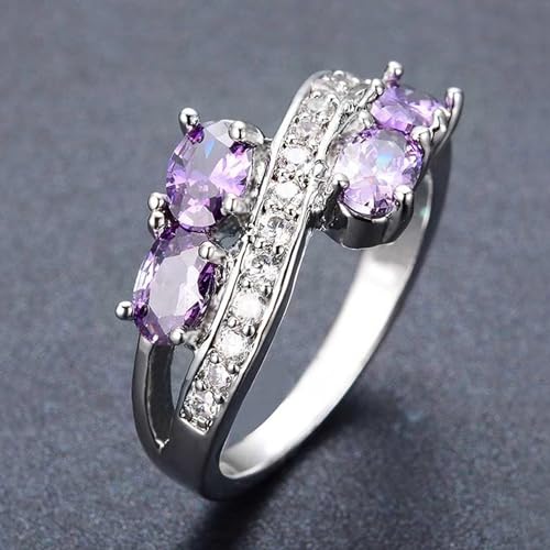 925 Sterling Silver Plated Simulated Amethyst Wedding Band Ring for Women3