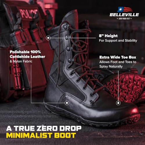 Belleville Mini-Mil TR102 8” Minimalist Tactical Boots for Men - Lightweight and Breathable Black Leather with Slip-Resistant Vibram Outsole4