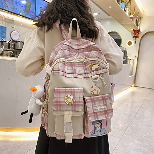 Mochila escolar Kawaii com acessórios Kwaii para meninas, mulheres, adolescentes, mochilas escolares