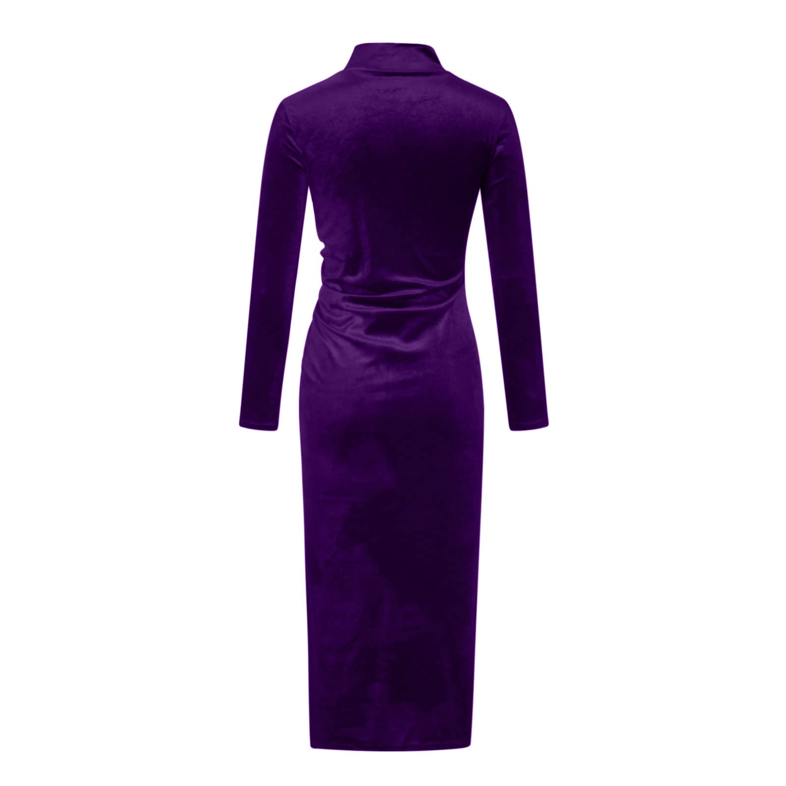 Robe vintage en velours avec col en V et col roulé - Manches longues - Robe de soirée moulante - Robe de bal élégante et rétro, 1056-Violet, XL